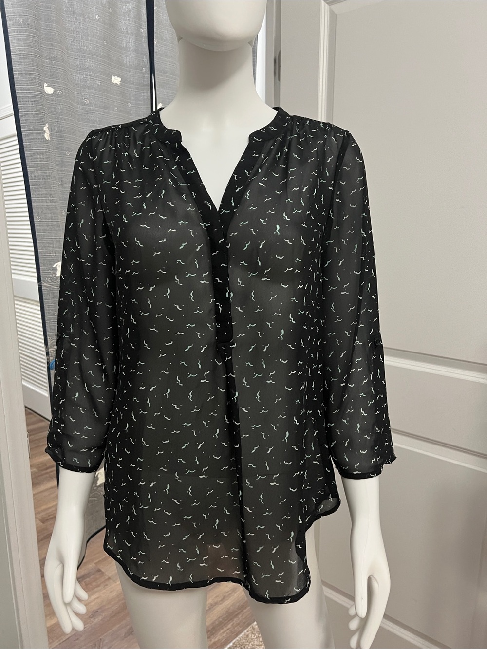 Maurices Black Semi-Sheer Blouse with Tiny White Print